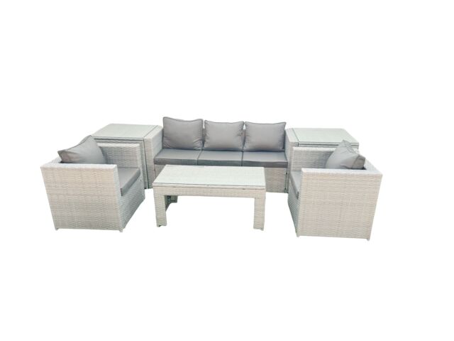 Fimous Rattan Garden Furniture Set 6 Pieces Outdoor Garden Sofa Oblong Coffee Table Set with 2 Chairs 2 Side Tabes Light Grey Mixed - image 1