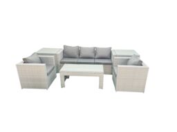 Fimous Rattan Garden Furniture Set 6 Pieces Outdoor Garden Sofa Oblong Coffee Table Set with 2 Chairs 2 Side Tabes Light Grey Mixed - thumbnail 1