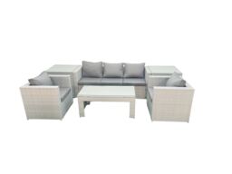 Fimous Rattan Garden Furniture Set 6 Pieces Outdoor Garden Sofa Oblong Coffee Table Set with 2 Chairs 2 Side Tabes Light Grey Mixed - thumbnail 2