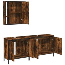 Berkfield Home 3 Piece Bathroom Cabinet Set Smoked Oak Engineered Wood in Brown - thumbnail 5