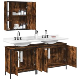 Berkfield Home 3 Piece Bathroom Cabinet Set Smoked Oak Engineered Wood in Brown - thumbnail 4