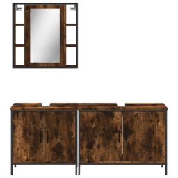 Berkfield Home 3 Piece Bathroom Cabinet Set Smoked Oak Engineered Wood in Brown - thumbnail 6