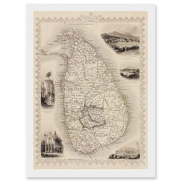 Artery8 Ceylon Sri Lanka Vintage Pictorial Map Artwork Framed Wall Art Print A4 in White - thumbnail 1