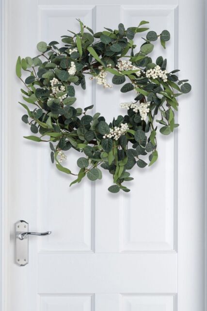 Living and Home D55cm Artificial Topiary Hanging Wreath Eucalyptus Leaf Decoration in Green - image 1