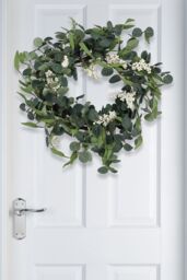 Living and Home D55cm Artificial Topiary Hanging Wreath Eucalyptus Leaf Decoration in Green - thumbnail 1