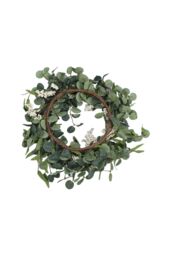 Living and Home D55cm Artificial Topiary Hanging Wreath Eucalyptus Leaf Decoration in Green - thumbnail 2