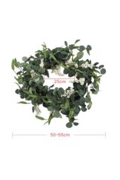 Living and Home D55cm Artificial Topiary Hanging Wreath Eucalyptus Leaf Decoration in Green - thumbnail 6