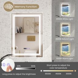 Costway Bathroom Led Vanity Mirror Dimmable Vanity Wall Mirror with 3 Colors 3000-6500K Anti-Fog in Silver - thumbnail 2