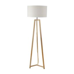 ValueLights Lottie Natural Wood Tripod Floor Lamp with Linen White Trim Drum Lamp Shade - thumbnail 2