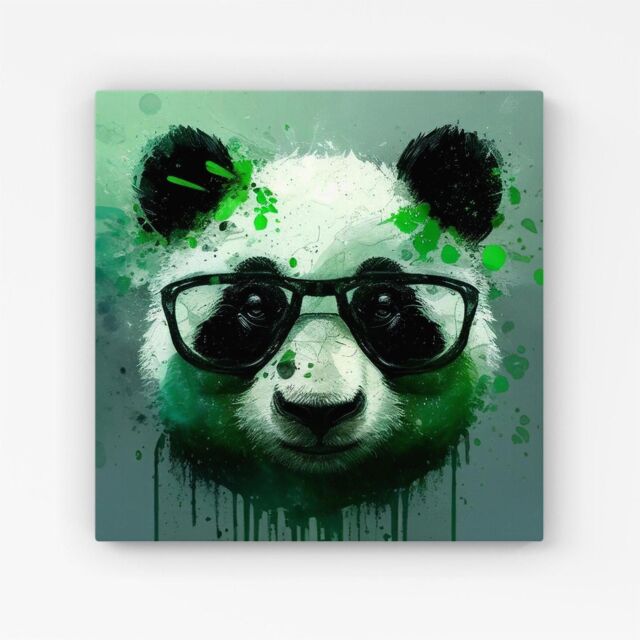 "Warren Reed - Designer Panda With Glasses, Green Splashart Canvas - Size: W30"" x H30""" - image 1