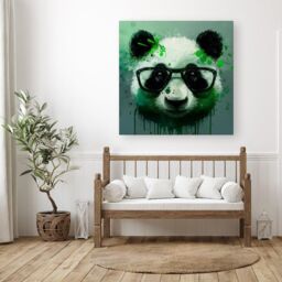 "Warren Reed - Designer Panda With Glasses, Green Splashart Canvas - Size: W30"" x H30""" - thumbnail 3