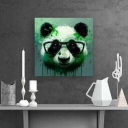 "Warren Reed - Designer Panda With Glasses, Green Splashart Canvas - Size: W30"" x H30""" - thumbnail 2