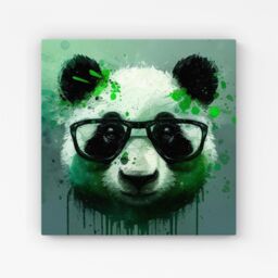 "Warren Reed - Designer Panda With Glasses, Green Splashart Canvas - Size: W30"" x H30""" - thumbnail 1