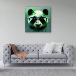 "Warren Reed - Designer Panda With Glasses, Green Splashart Canvas - Size: W30"" x H30""" - thumbnail 4