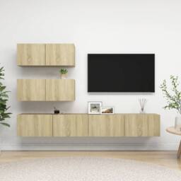 Berkfield Home 4 Piece TV Cabinet Set Sonoma Oak Engineered Wood in Light Brown - thumbnail 2