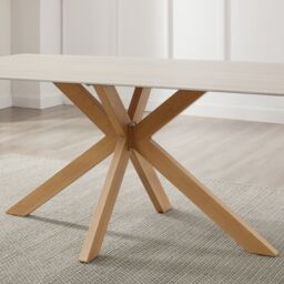 Modish Furnishing Athens White Ceramic Dining Table with Natural Wood Effect Base in Brown - thumbnail 4