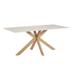 Modish Furnishing Athens White Ceramic Dining Table with Natural Wood Effect Base in Brown - thumbnail 5