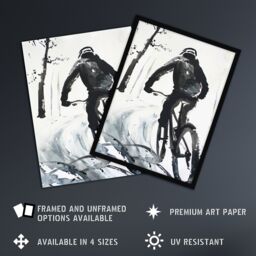 "Artery8 Abstract Mountain Biker Biking Winter Landscape Wall Art Print in Grey - Size: W18"" x H24""" - thumbnail 2