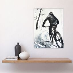"Artery8 Abstract Mountain Biker Biking Winter Landscape Wall Art Print in Grey - Size: W18"" x H24""" - thumbnail 4