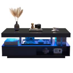 STILVORA Coffee Table with 2 Drawers & LED Lighting Black - thumbnail 6