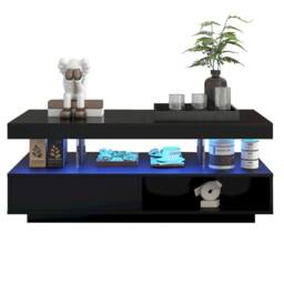 STILVORA Coffee Table with 2 Drawers & LED Lighting Black - thumbnail 5