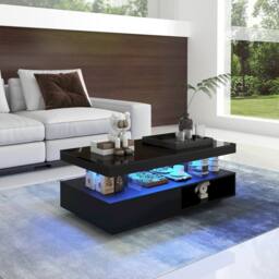 STILVORA Coffee Table with 2 Drawers & LED Lighting Black - thumbnail 3