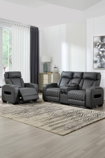 More4Homes Capri Electric Recliner 1+2 Seater Sofa Set w Bluetooth speakers in Charcoal