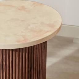 FurnitureboxUK Penrose Round Walnut & Cream Marble Effect Side Table - thumbnail 8