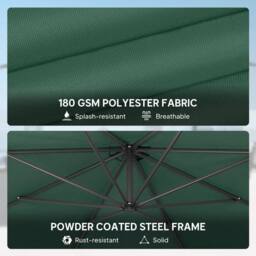 OUTSUNNY 3(m) Garden Banana Parasol Cantilever Umbrella w/ Base in Dark Green - Size: 3m x 3m - thumbnail 5