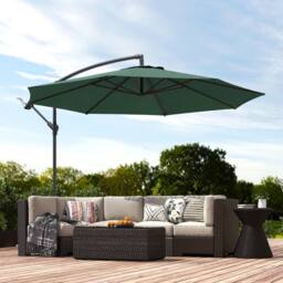 OUTSUNNY 3(m) Garden Banana Parasol Cantilever Umbrella w/ Base in Dark Green - Size: 3m x 3m - thumbnail 1
