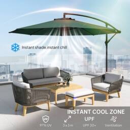 OUTSUNNY 3(m) Garden Banana Parasol Cantilever Umbrella w/ Base in Dark Green - Size: 3m x 3m - thumbnail 4