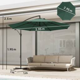 OUTSUNNY 3(m) Garden Banana Parasol Cantilever Umbrella w/ Base in Dark Green - Size: 3m x 3m - thumbnail 3