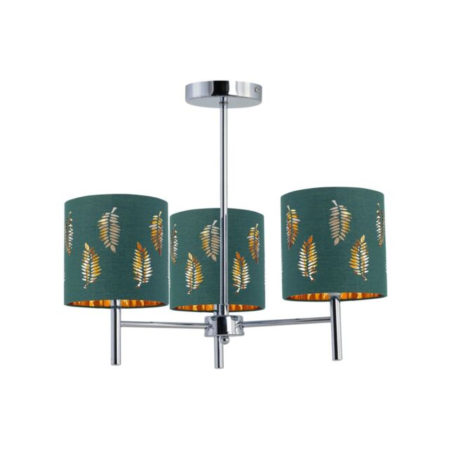 First Choice Lighting Brea - Chrome 3 Light Fitting with Dark Green Fern Shades in Silver - image 1