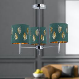 First Choice Lighting Brea - Chrome 3 Light Fitting with Dark Green Fern Shades in Silver - thumbnail 4