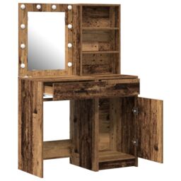 Berkfield Home 2 Piece Dressing Table Set with LED Old Wood Engineered Wood in Brown - thumbnail 6