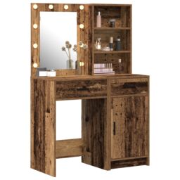 Berkfield Home 2 Piece Dressing Table Set with LED Old Wood Engineered Wood in Brown - thumbnail 3