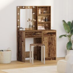 Berkfield Home 2 Piece Dressing Table Set with LED Old Wood Engineered Wood in Brown