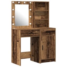 Berkfield Home 2 Piece Dressing Table Set with LED Old Wood Engineered Wood in Brown - thumbnail 2