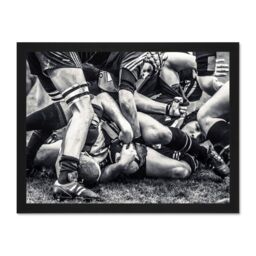"Artery8 Wall Art Print Sport Rugby Football Close Up Scrum Players Ball Game Large Framed Wall Décor Art in Brown - Size: W18"" x H24""" - thumbnail 1