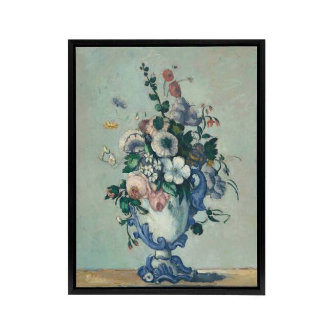 "Artery8 Flowers in a Rococo Vase Still Life Cezanne Framed Canvas Wall Art in Blue - Size: W12"" x H16""" - image 1