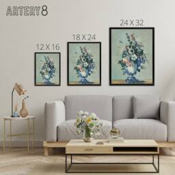 "Artery8 Flowers in a Rococo Vase Still Life Cezanne Framed Canvas Wall Art in Blue - Size: W12"" x H16""" - thumbnail 4
