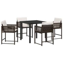 Berkfield Home 5 Piece Garden Dining Set with Cushions Brown Poly Rattan - thumbnail 2