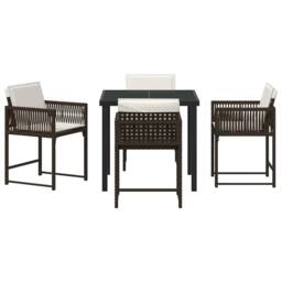 Berkfield Home 5 Piece Garden Dining Set with Cushions Brown Poly Rattan - thumbnail 7