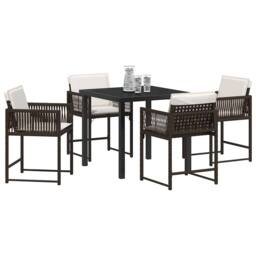 Berkfield Home 5 Piece Garden Dining Set with Cushions Brown Poly Rattan - thumbnail 3