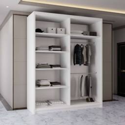 MN Furniture Wardrobe Modern Sliding Mirror Door - LED Light 180cm x 217cm in White - Size: 180 cm x 217 cm - thumbnail 3