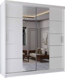 MN Furniture Wardrobe Modern Sliding Mirror Door - LED Light 180cm x 217cm in White - Size: 180 cm x 217 cm - thumbnail 2