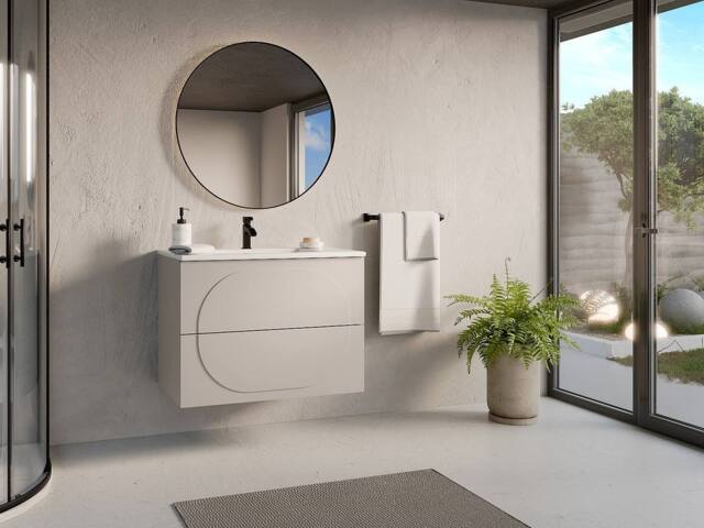 Vente-unique Wall-Hung Bathroom Unit With Inset Basin - Beige - 80 Cm - VUTOMA - image 1