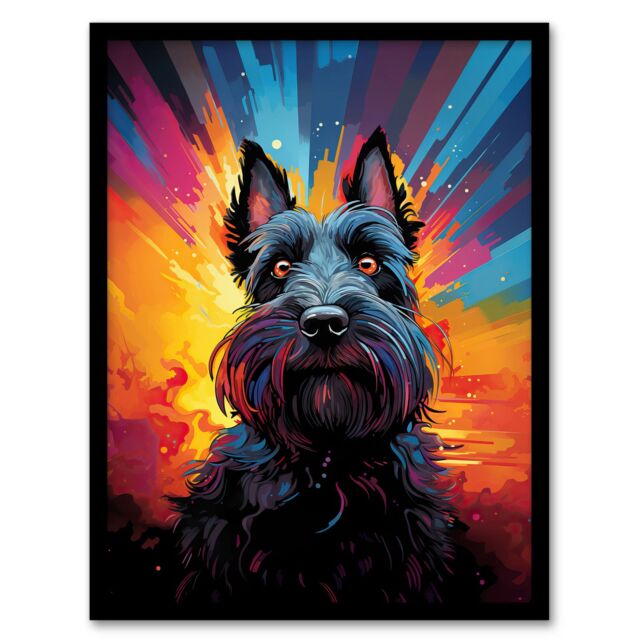 Artery8 Wall Art Print Scotty Dog Scottish Terrier Dog Lover Gift Pet Portrait Vibrant Orange Purple Blue Artwork Painting Art Framed - image 1