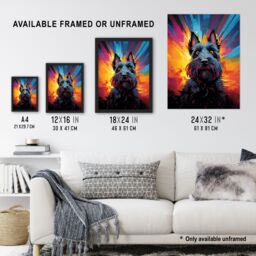 Artery8 Wall Art Print Scotty Dog Scottish Terrier Dog Lover Gift Pet Portrait Vibrant Orange Purple Blue Artwork Painting Art Framed - thumbnail 3
