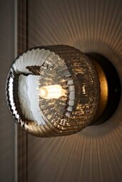 ValueLights Calpe Pair of Small Ribbed Glass Flush Ceiling Wall Lights with Bulbs in Black - thumbnail 3